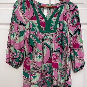 Crown & Ivy boho multicolored paisley print ruffle sleeve top